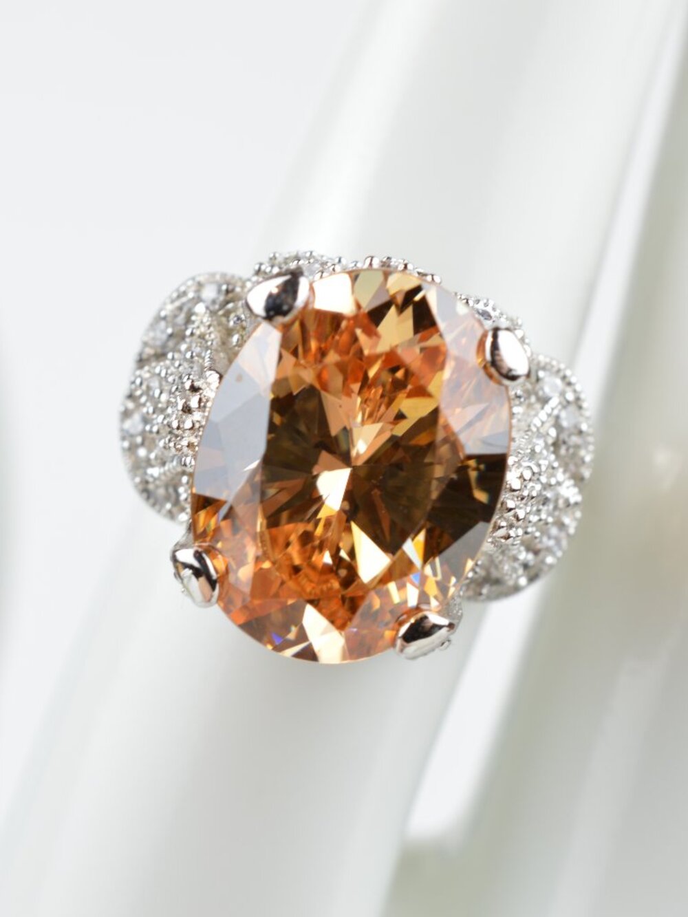 Joseph Esposito ESPO Sterling Silver Champagne CZ Cocktail Ring Sz 6.75